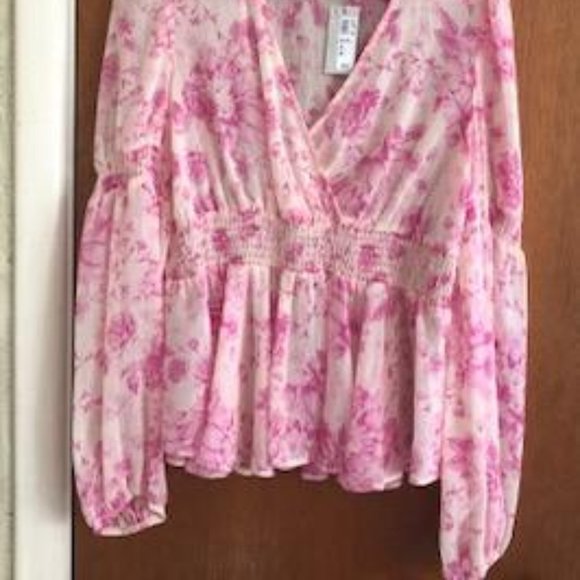 NWT, River Island, Size 6, Pink & White Floral, Semi-Sheer, Boho, Blouse - Picture 3 of 10